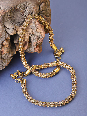 Gold-Toned Stone-Studded Anklets For Women And Girls