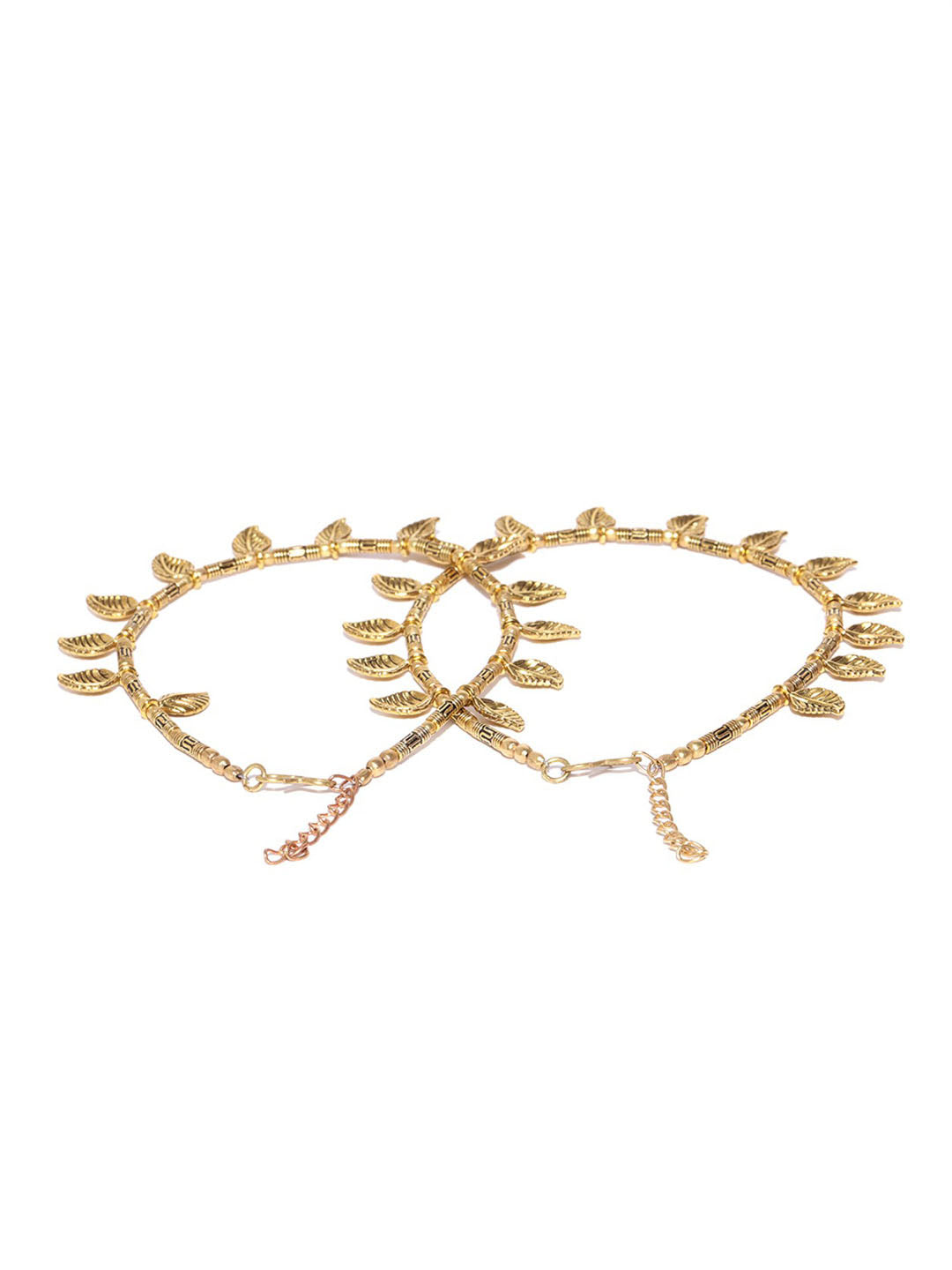 Set Of 2 Tribal Gold Toned Brass Anklets For Women And Girls
