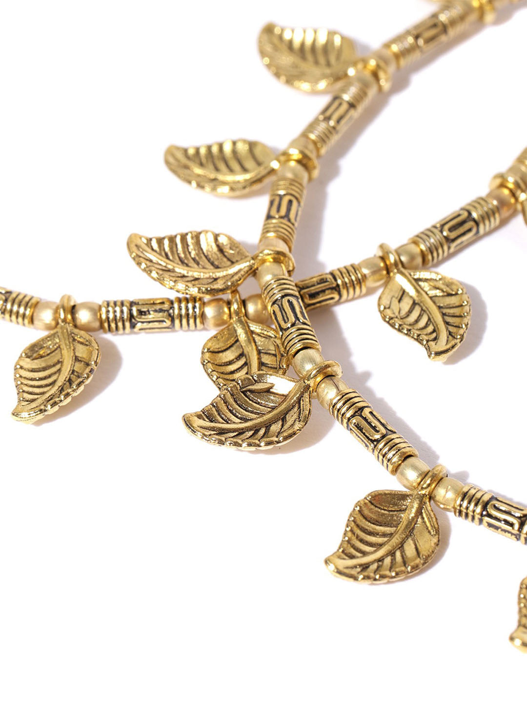 Set Of 2 Tribal Gold Toned Brass Anklets For Women And Girls