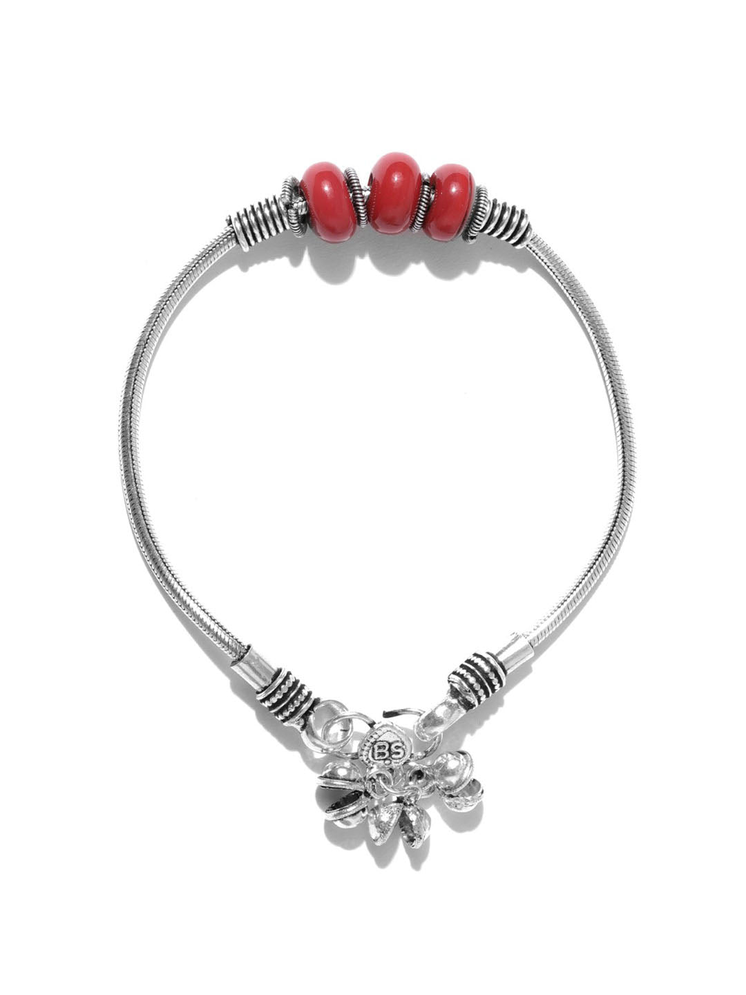 Red Beaded Beauty - Oxidised Silver-Toned Anklets For Women And Girls