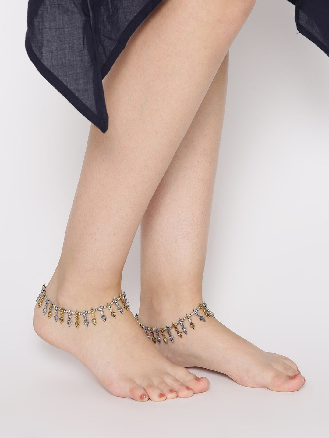 Set Of 2 Tribal Double Toned Brass Anklets For Women And Girls