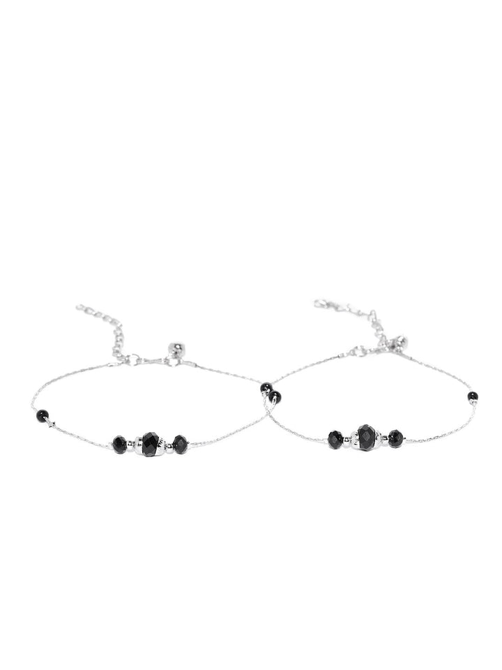 Designer Silver Plated with Black Beads StylishTrendy Fashion Anklets for Women and Girls
