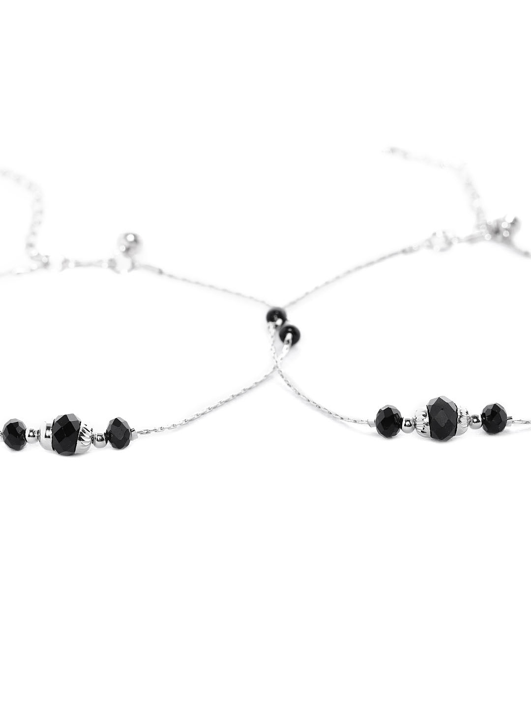 Designer Silver Plated with Black Beads StylishTrendy Fashion Anklets for Women and Girls
