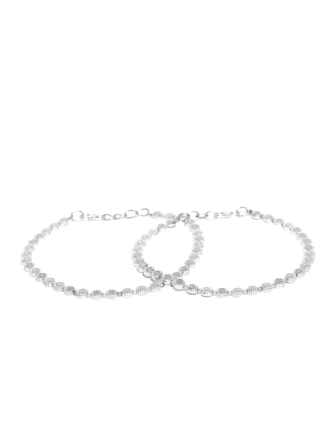 Oxidised Silver Circular Pattern Handcrafted Anklets Set Of 2