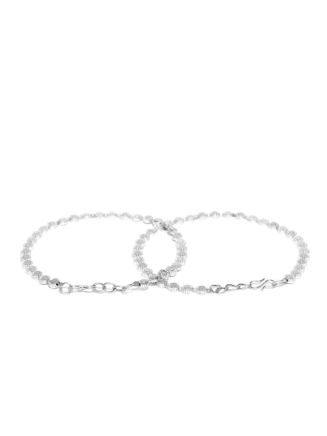 Oxidised Silver Circular Pattern Handcrafted Anklets Set Of 2