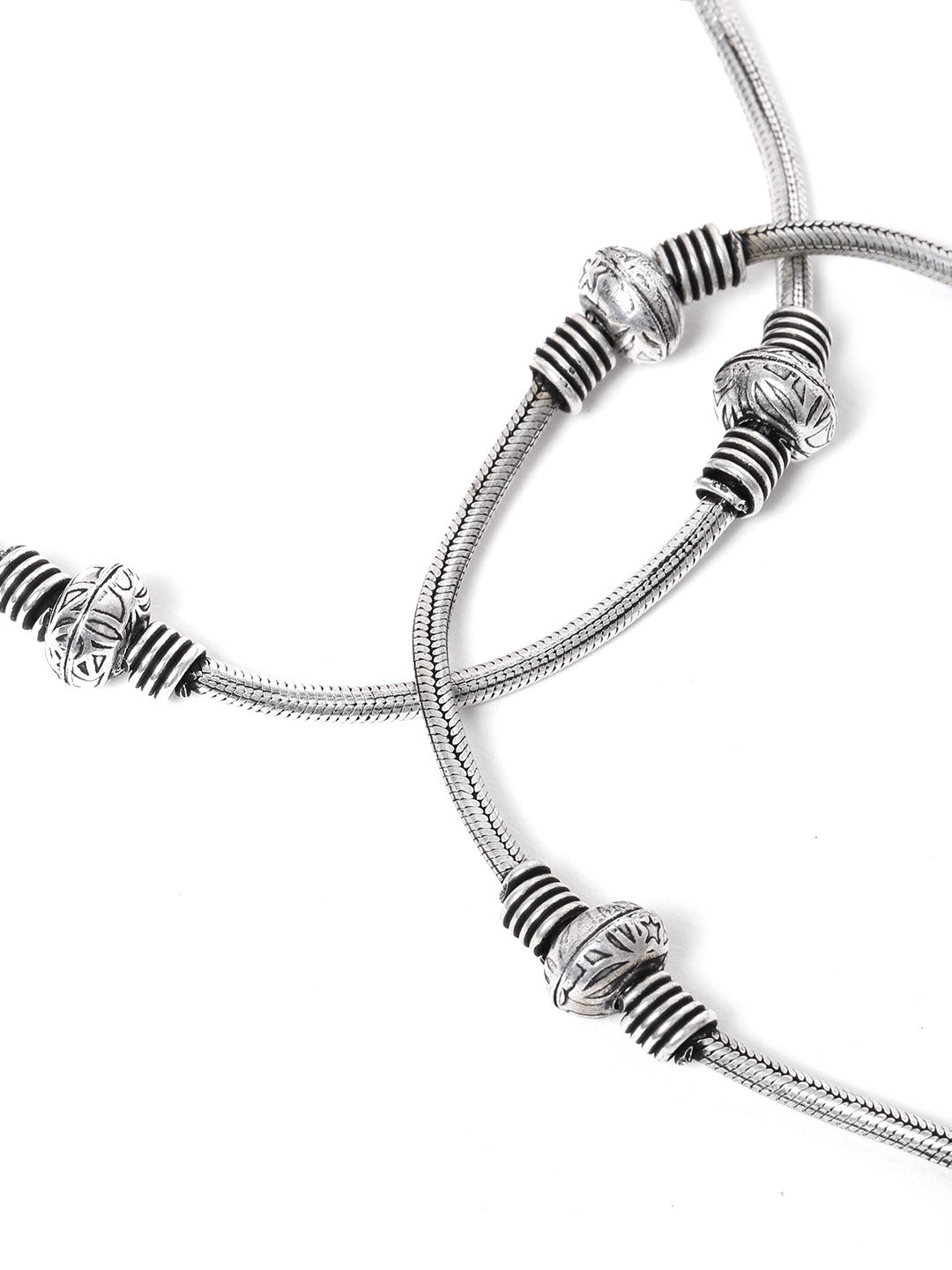 Pair of 2 Oxidized Silver-Plated Anklets