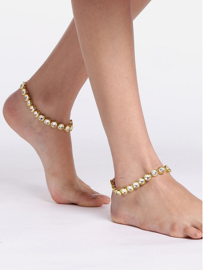 Set of 2 Gold-Plated Kundan Studded Anklets