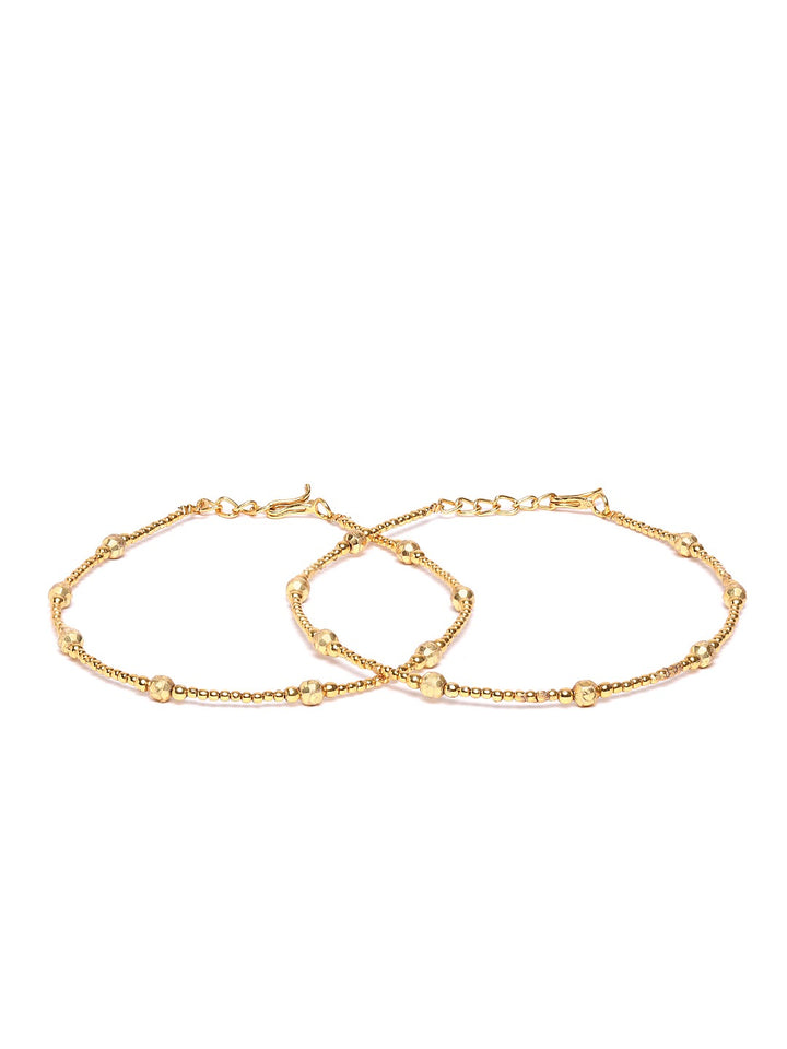 Set of 2 Gold Plated Anklets with Beads