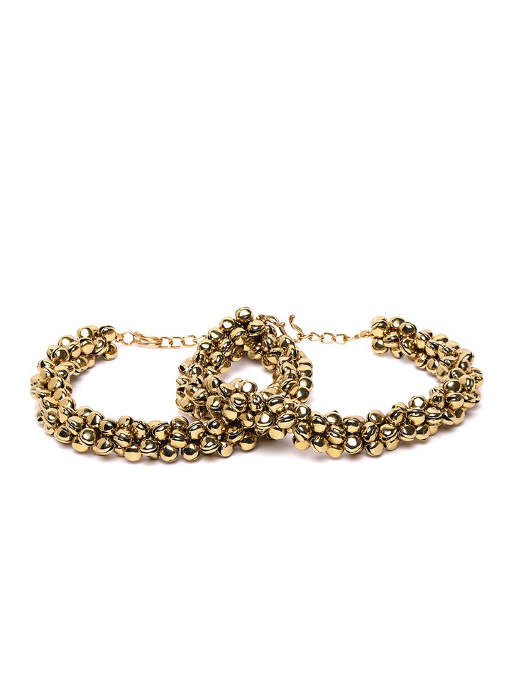 Set of 2 Gold Plated Ghungroo Studded Heavy Anklets