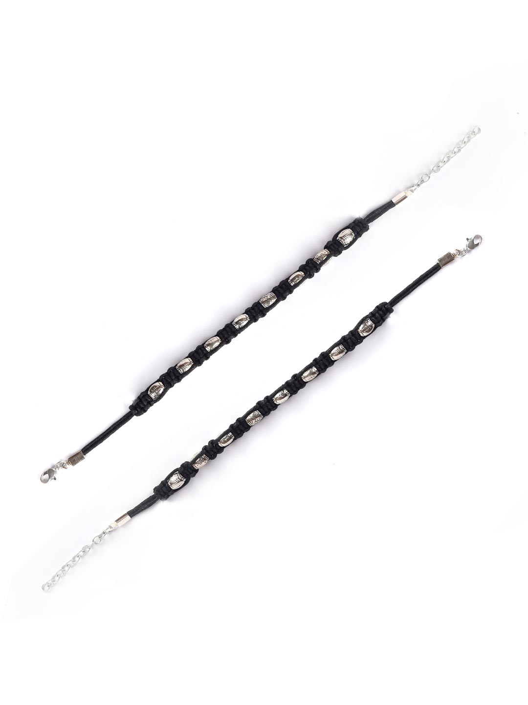 Black Thread Beads Silver Plated Traditional Anklets