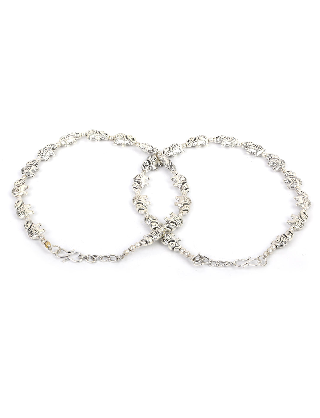 Silver Plated Elephant Traditional Anklets