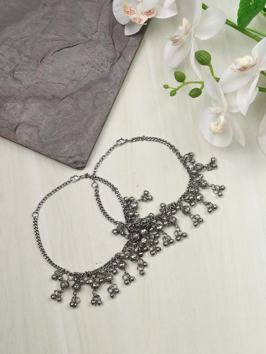 Ghungroo Silver Plated Oxidised Anklet
