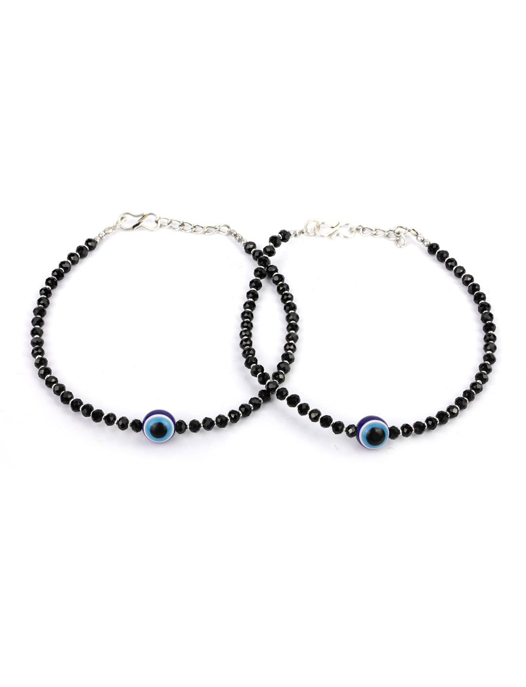 Black Beads Silver Plated Traditional Anklets