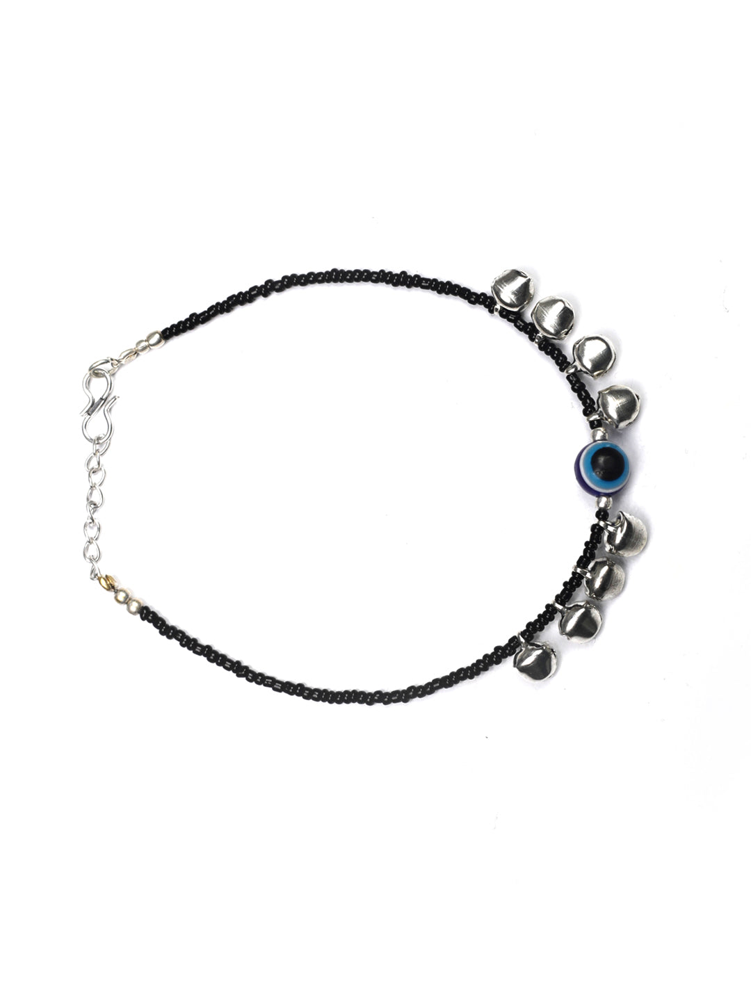 Black Beads Ghungroo Silver Plated Traditional Anklet