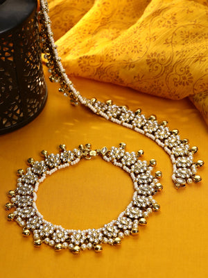 Beads Kundan Ghungroo Gold Plated Anklets