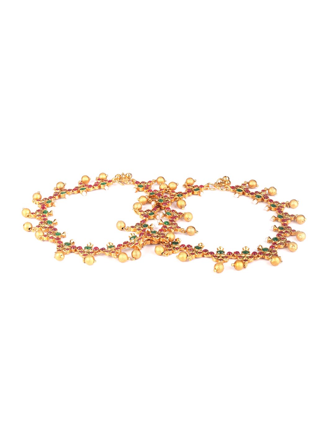 Kemp Stones Pearls Gold Plated Anklets