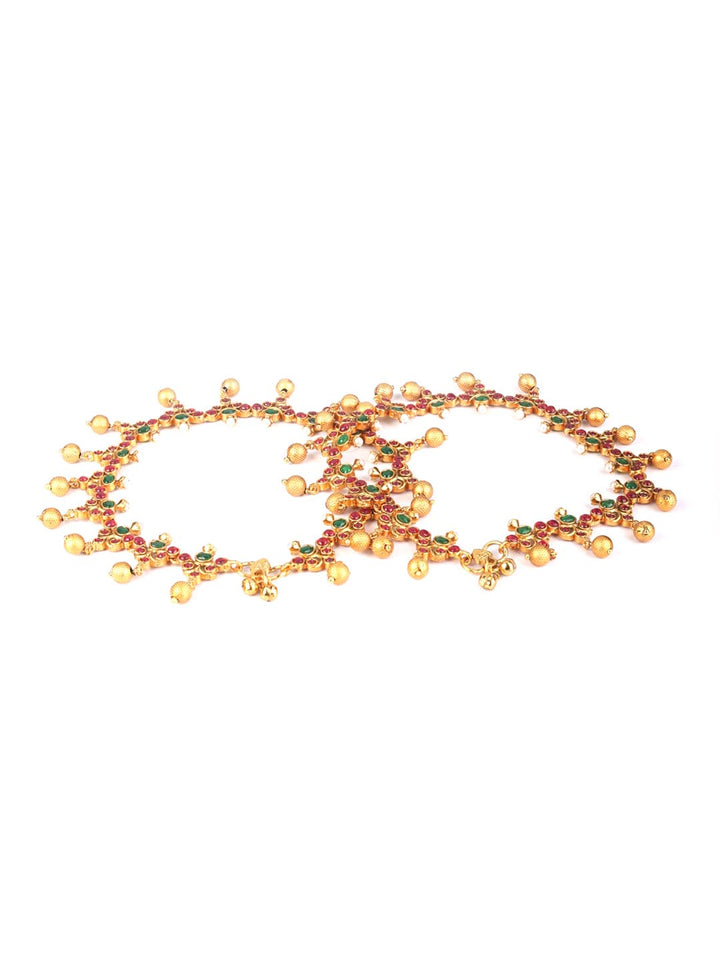 Kemp Stones Pearls Gold Plated Anklets