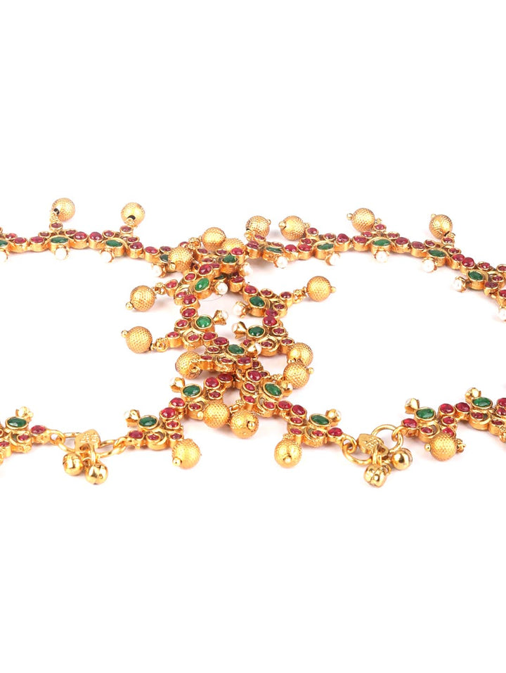 Kemp Stones Pearls Gold Plated Anklets