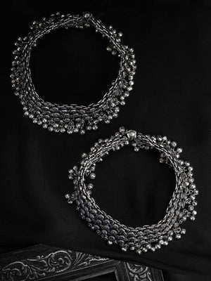 German Silver Oxidised Ghungroo Anklets