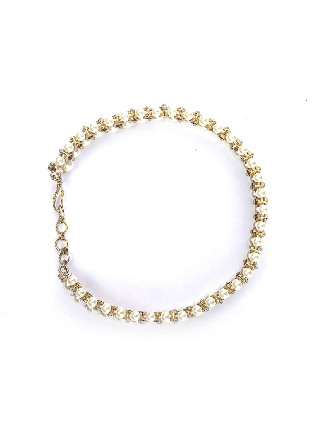 White Kundan Pearls Gold Plated Anklets