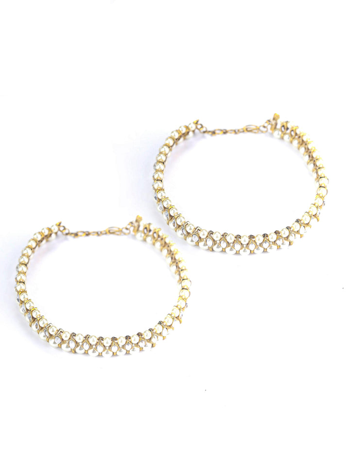 White Kundan Pearls Gold Plated Anklets