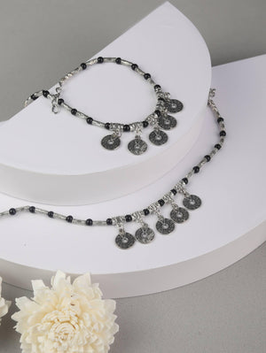 Black German Silver Plated Oxidized Anklets