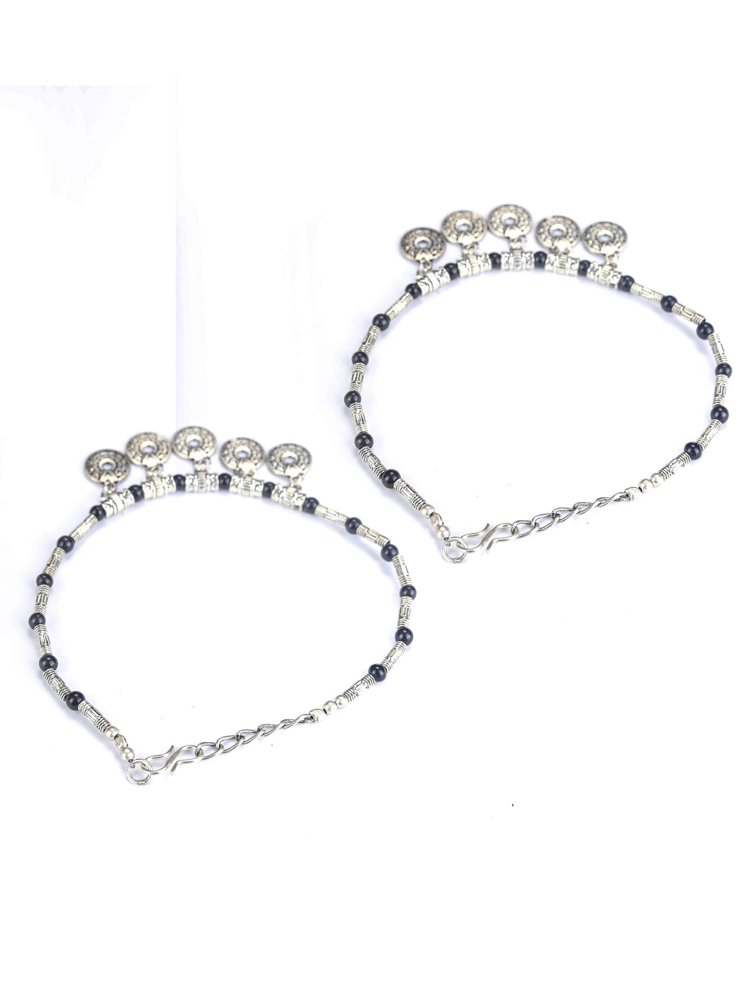 Black German Silver Plated Oxidized Anklets