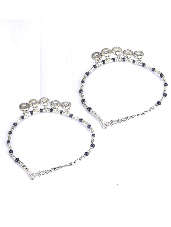 Black German Silver Plated Oxidized Anklets