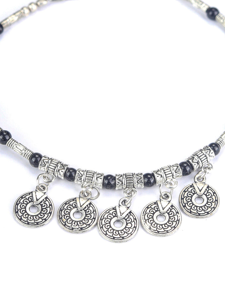 Black German Silver Plated Oxidized Anklets