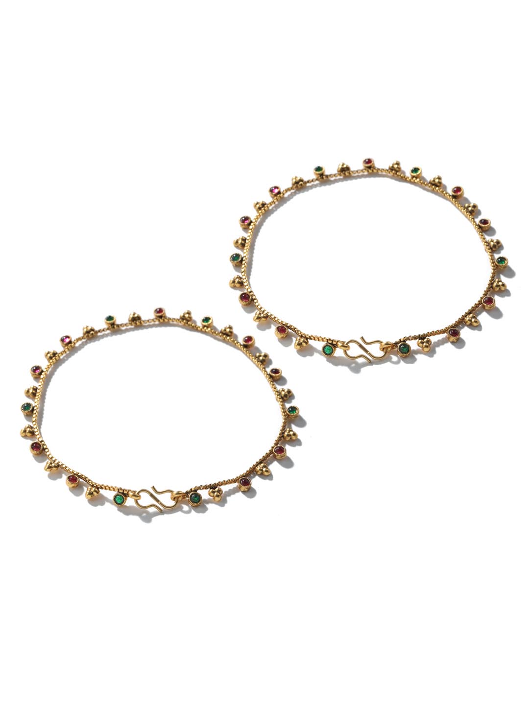 Green Kemp Stones Gold Plated Anklets