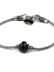 Black Stone Studded Silver Plated Anklets