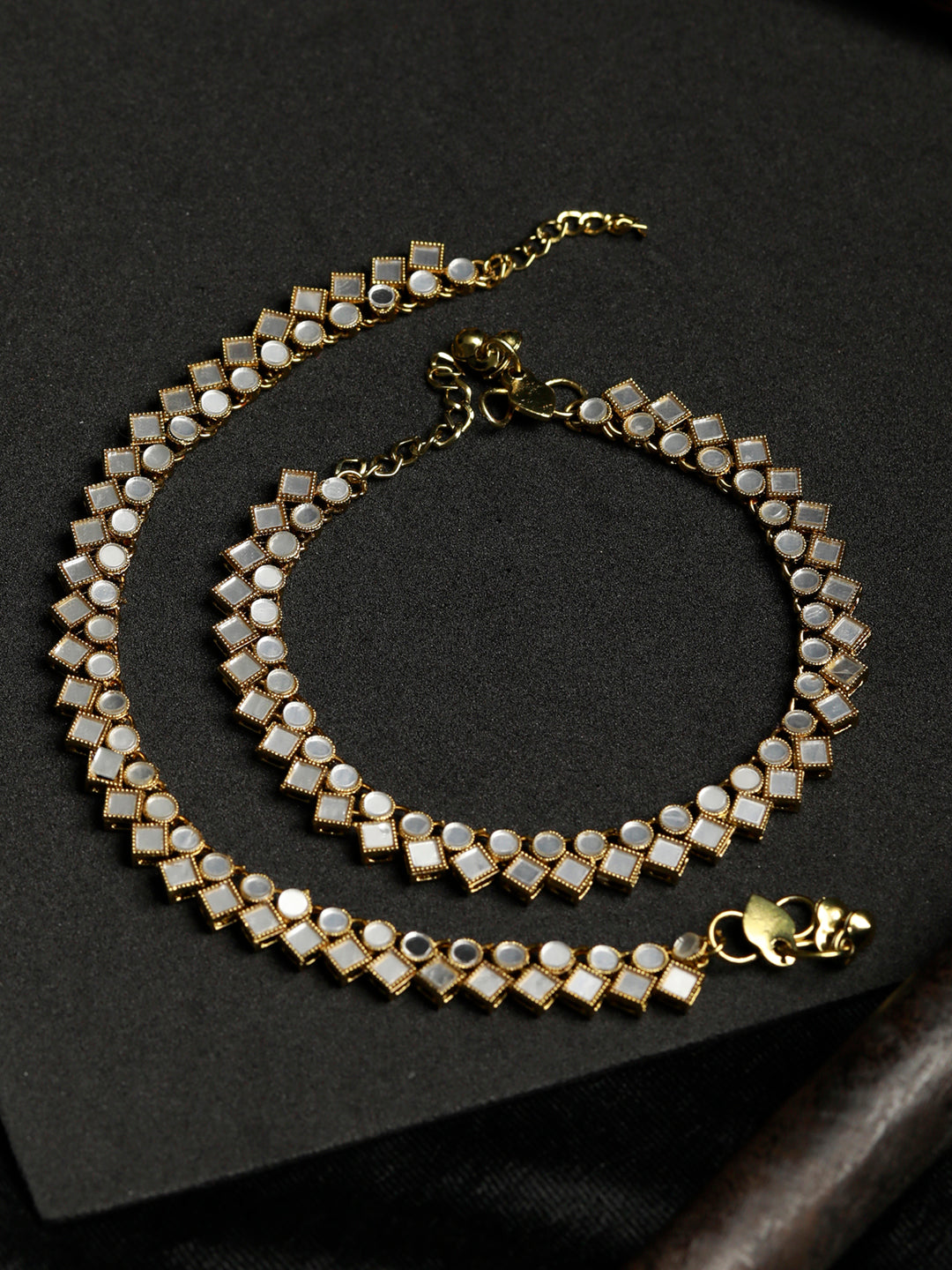 Mirror Studded Gold Plated Anklets