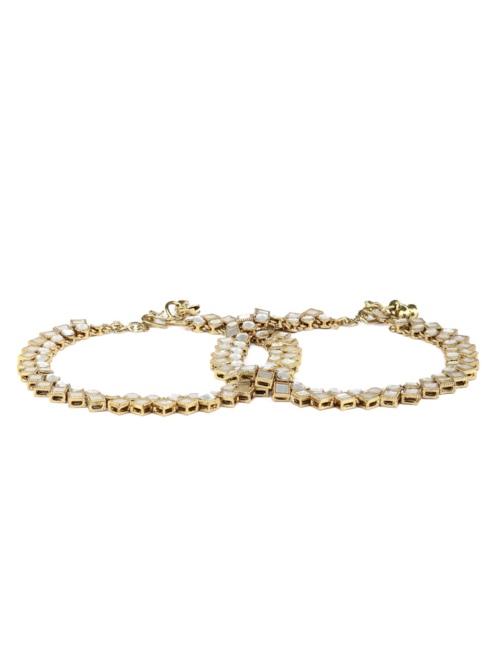 Mirror Studded Gold Plated Anklets