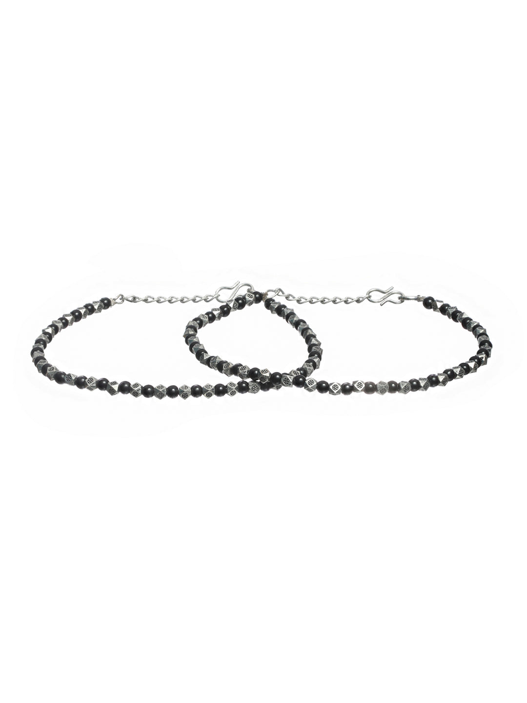 Priyaasi Black Bead Oxidised Silver Anklet Set