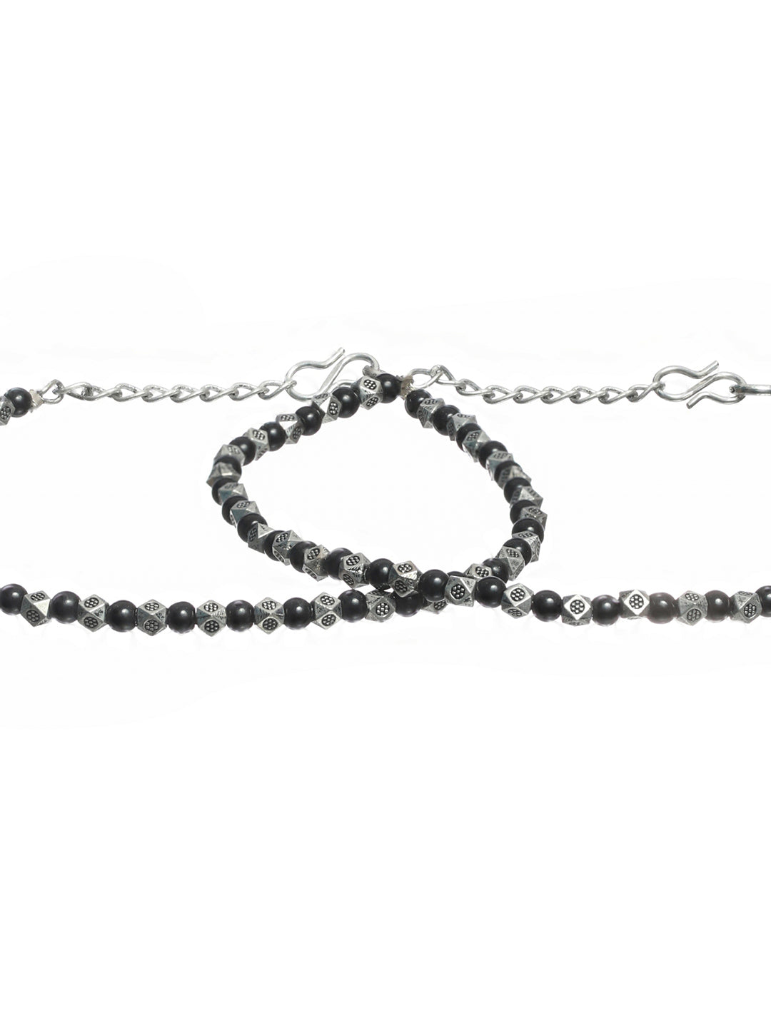 Priyaasi Black Bead Oxidised Silver Anklet Set