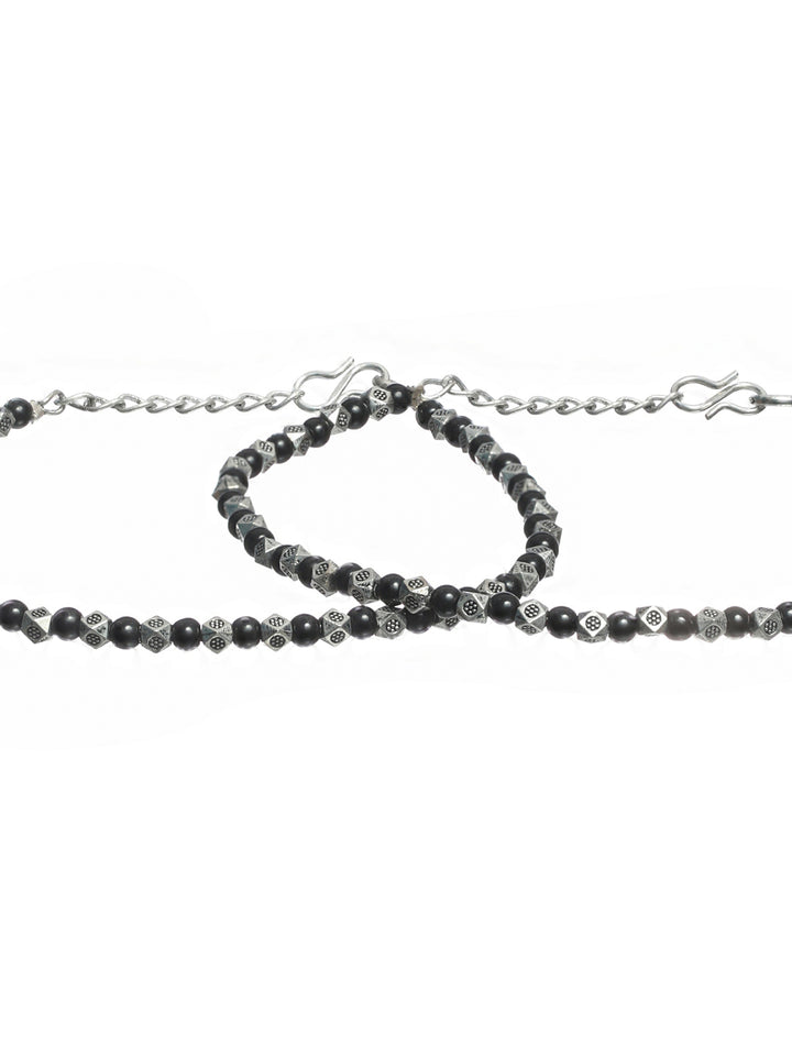 Priyaasi Black Bead Oxidised Silver Anklet Set