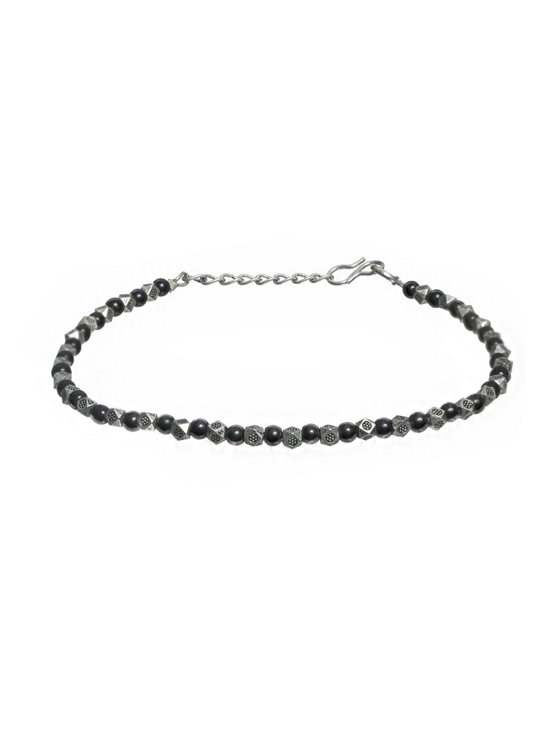 Priyaasi Black Bead Oxidised Silver Anklet Set