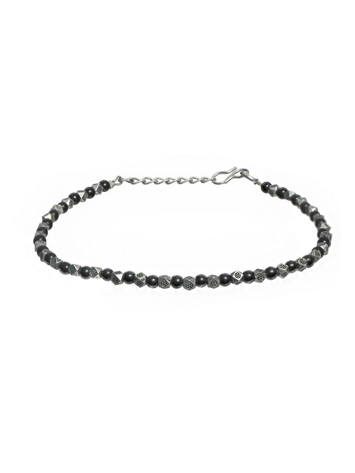 Priyaasi Black Bead Oxidised Silver Anklet Set