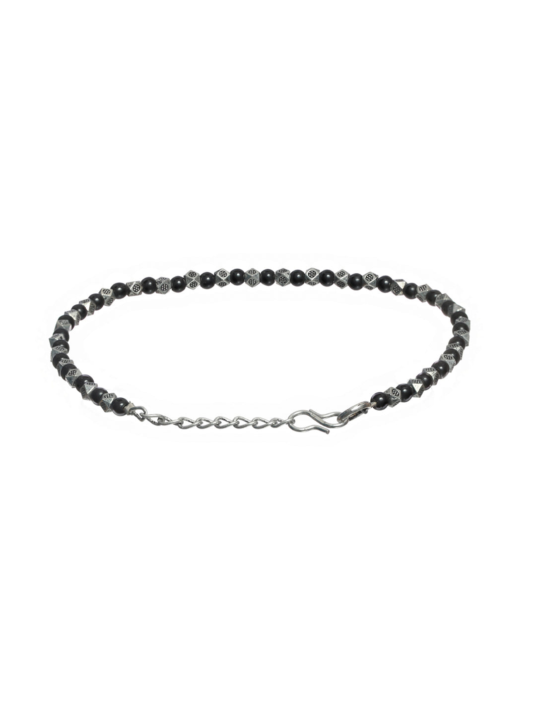 Priyaasi Black Bead Oxidised Silver Anklet Set