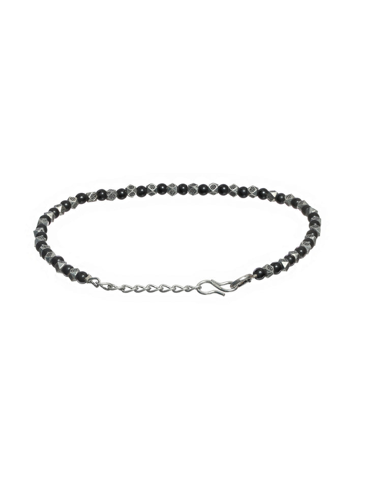 Priyaasi Black Bead Oxidised Silver Anklet Set