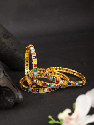 Set of 2 Colored Stones Gold Plated Bangles