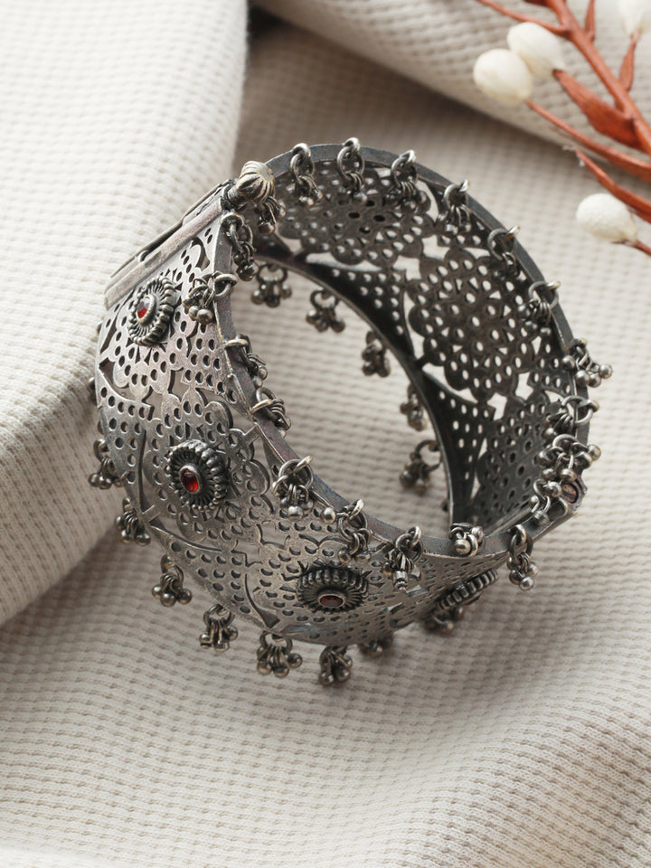 Priyaasi Bold Floral Cutwork Oxidised Silver Bracelet