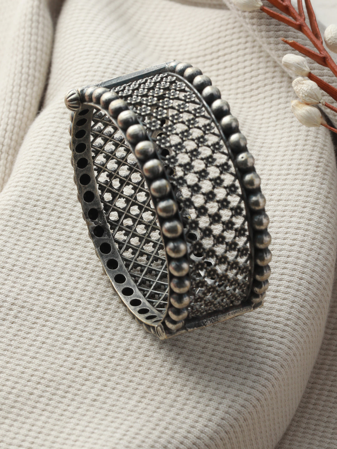 Priyaasi Classic Boho Floral Oxidised Silver Bracelet