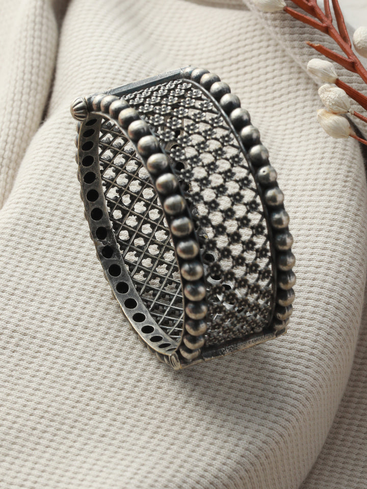 Priyaasi Classic Boho Floral Oxidised Silver Bracelet