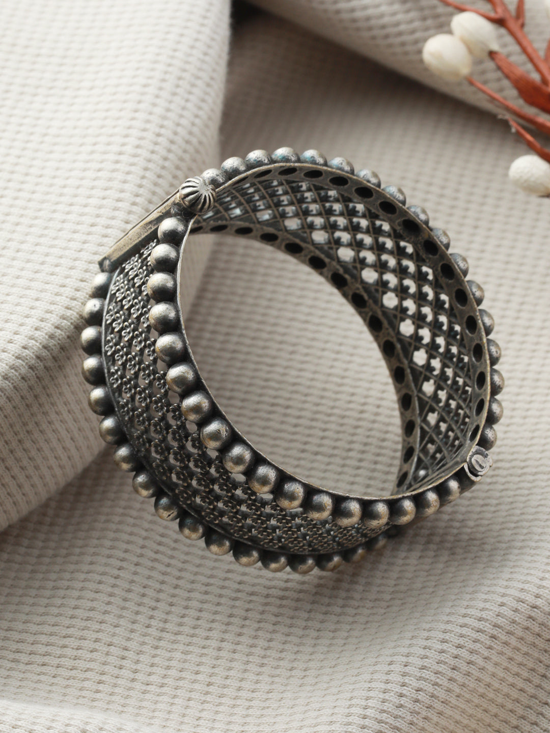 Priyaasi Classic Boho Floral Oxidised Silver Bracelet