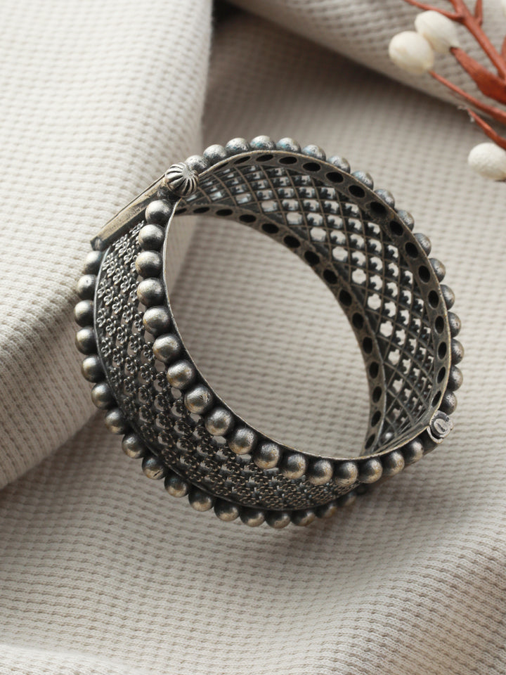 Priyaasi Classic Boho Floral Oxidised Silver Bracelet