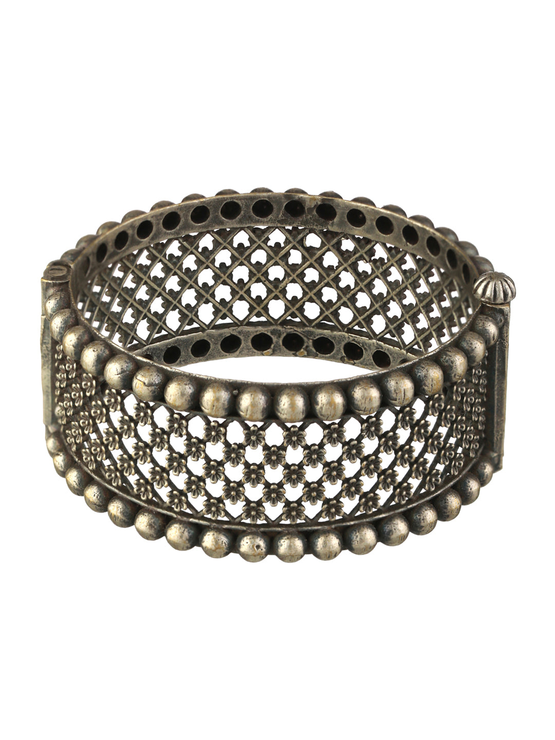 Priyaasi Classic Boho Floral Oxidised Silver Bracelet