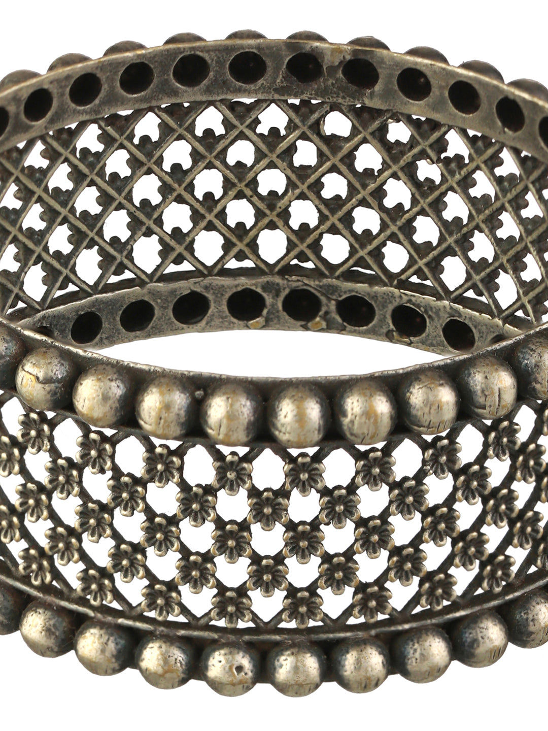 Priyaasi Classic Boho Floral Oxidised Silver Bracelet