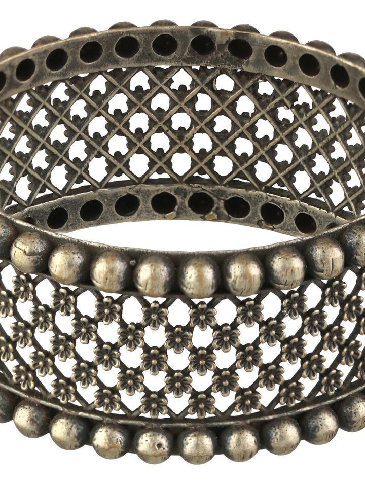 Priyaasi Classic Boho Floral Oxidised Silver Bracelet