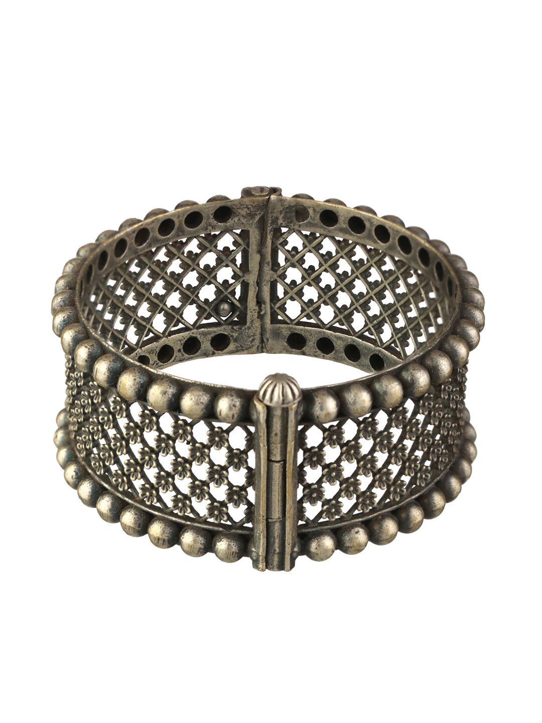 Priyaasi Classic Boho Floral Oxidised Silver Bracelet
